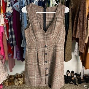 Brown Plaid Vest Sleeveless Dress | Size : M
